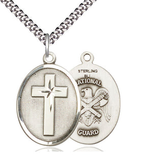 Sterling Silver Cross National Guard Medal Catholic Jewelry