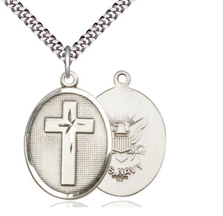 Sterling Silver Cross Navy Medal Catholic Jewelry