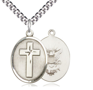 Sterling Silver Cross Navy Medal Catholic Jewelry