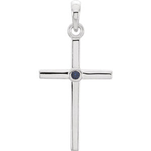 14K White Blue Sapphire Cross 22.8x11.3 MM Pendant