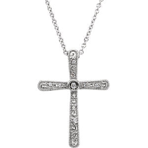 14K White .05 CTW Diamond Cross 18" Necklace