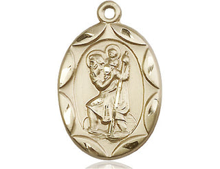 14kt Gold Filled Saint Christopher Medal Engraved Catholic Saint Jewelry