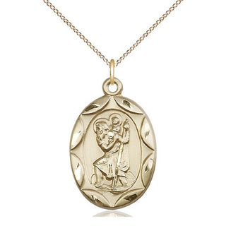14kt Gold Saint Christopher Medal Engraved Catholic Saint Jewelry