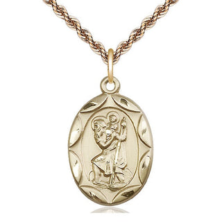 14kt Gold Saint Christopher Medal Engraved Catholic Saint Jewelry