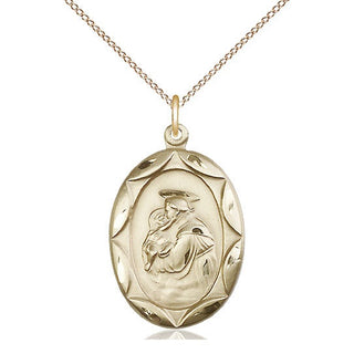 14kt Gold Saint Anthony Medal Engraved Catholic Saint Jewelry