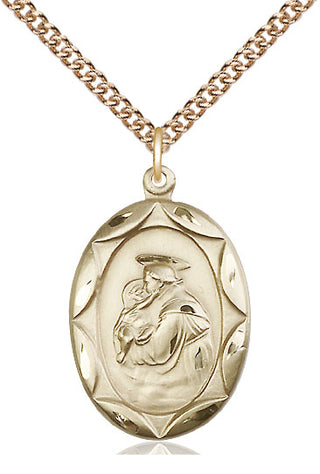 14kt Gold Saint Anthony Medal Engraved Catholic Saint Jewelry