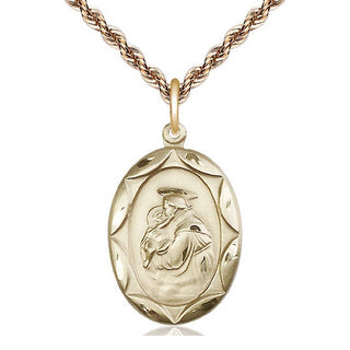 14kt Gold Saint Anthony Medal Engraved Catholic Saint Jewelry