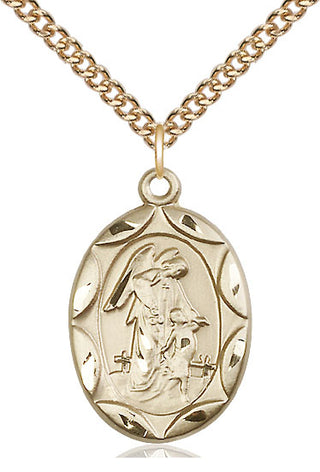 14kt Gold Filled Guardian Angel Medal Catholic Jewelry Engraved Catholic Saint Jewelry