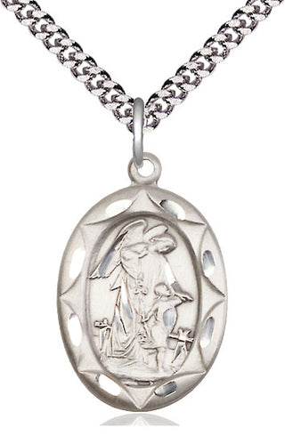 Pewter Guardian Angel Medal Catholic Jewelry Engraved Catholic Saint Jewelry
