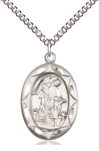 Sterling Silver Guardian Angel Medal Catholic Jewelry Engraved Catholic Saint Jewelry