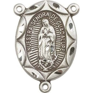 Sterling Silver Our Lady of Guadalupe Rosary Center Rosary Center Engraved Catholic Saint Jewelry