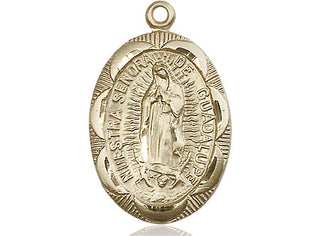 14kt Gold Our Lady of Guadalupe Medal Engraved Catholic Saint Jewelry