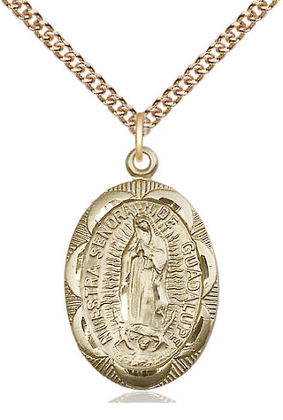 14kt Gold Our Lady of Guadalupe Medal Engraved Catholic Saint Jewelry