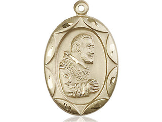 14kt Gold Saint Pio of Pietrelcina Medal Engraved Catholic Saint Jewelry