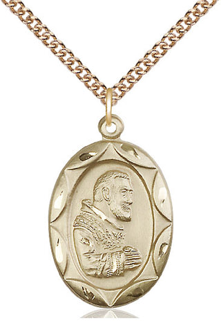 14kt Gold Saint Pio of Pietrelcina Medal Engraved Catholic Saint Jewelry