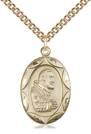 14kt Gold Saint Pio of Pietrelcina Medal Engraved Catholic Saint Jewelry