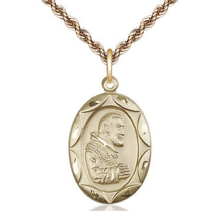 14kt Gold Saint Pio of Pietrelcina Medal Engraved Catholic Saint Jewelry