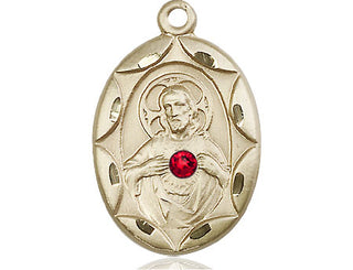 14kt Gold Scapular with Ruby Stone Medal with a 3mm Ruby Swarovski stone