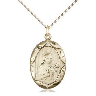 14kt Gold Saint Theresa Medal Engraved Catholic Saint Jewelry