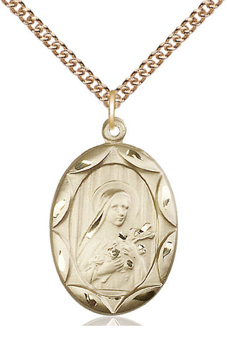 14kt Gold Saint Theresa Medal Engraved Catholic Saint Jewelry