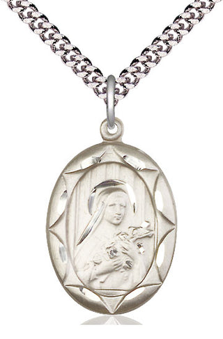 Sterling Silver Saint Theresa Medal Catholic Jewelry Engraved Catholic Saint Jewelry