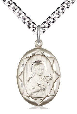 Sterling Silver Saint Theresa Medal Catholic Jewelry Engraved Catholic Saint Jewelry
