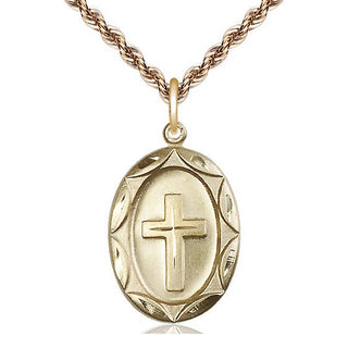14kt Gold Filled Cross Medal Catholic Jewelry Engraved Catholic Saint Jewelry