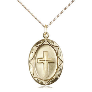 14kt Gold Cross Medal Engraved Catholic Saint Jewelry
