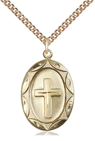 14kt Gold Cross Medal Engraved Catholic Saint Jewelry