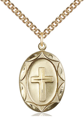 14kt Gold Cross Medal Engraved Catholic Saint Jewelry