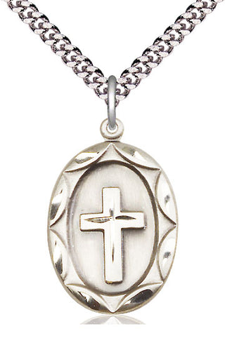 Sterling Silver Cross Medal Catholic Jewelry Engraved Catholic Saint Jewelry