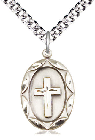 Sterling Silver Cross Medal Catholic Jewelry Engraved Catholic Saint Jewelry