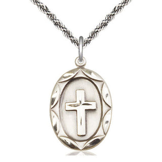 Sterling Silver Cross Medal Catholic Jewelry Engraved Catholic Saint Jewelry