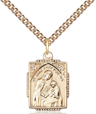 14kt Gold Saint Anne Medal Engraved Catholic Saint Jewelry