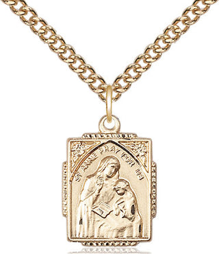 14kt Gold Saint Anne Medal Engraved Catholic Saint Jewelry