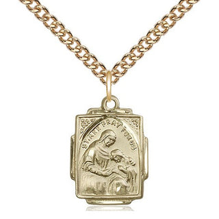 14kt Gold Saint Ann Medal Engraved Catholic Saint Jewelry