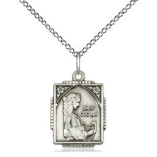 Sterling Silver Saint Cecilia Medal Religious Jewelry Engraved Catholic Saint Jewelry