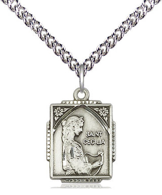 Sterling Silver Saint Cecilia Medal Religious Jewelry Engraved Catholic Saint Jewelry