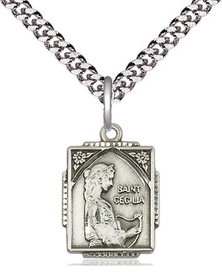 Sterling Silver Saint Cecilia Medal Religious Jewelry Engraved Catholic Saint Jewelry