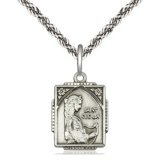 Sterling Silver Saint Cecilia Medal Religious Jewelry Engraved Catholic Saint Jewelry