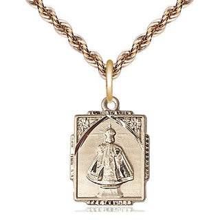 14kt Gold Infant of Prague Medal Engraved Catholic Saint Jewelry
