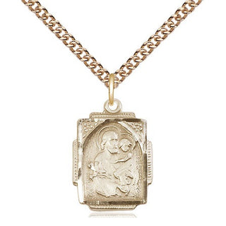14kt Gold Saint Joseph Medal Engraved Catholic Saint Jewelry