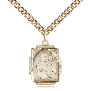 14kt Gold Saint Joseph Medal Engraved Catholic Saint Jewelry