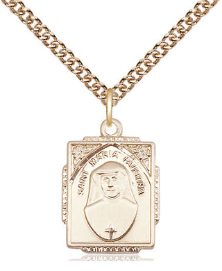 14kt Gold Saint Maria Faustina Medal Engraved Catholic Saint Jewelry