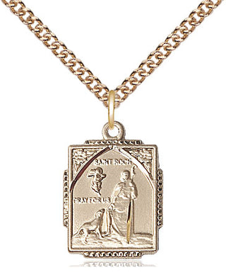 14kt Gold Filled Saint Roch Medal Religious Jewelry Engraved Catholic Saint Jewelry