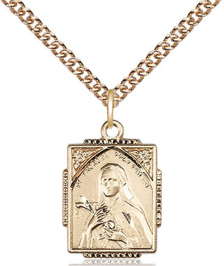 14kt Gold Saint Therese Medal Engraved Catholic Saint Jewelry