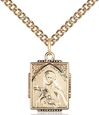 14kt Gold Saint Therese Medal Engraved Catholic Saint Jewelry