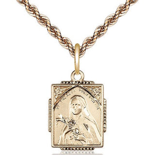 14kt Gold Saint Therese Medal Engraved Catholic Saint Jewelry
