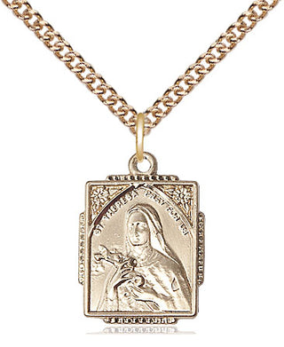 14kt Gold Saint Theresa Medal Engraved Catholic Saint Jewelry