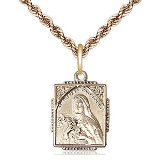 14kt Gold Saint Theresa Medal Engraved Catholic Saint Jewelry